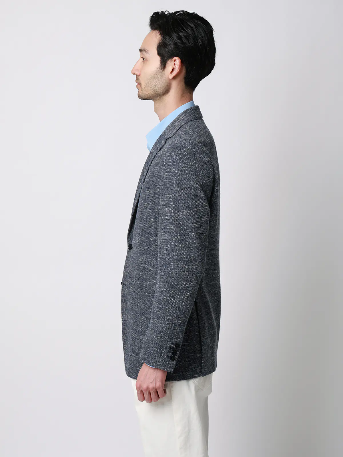 ジャケット／LANIFICIO ROMA／ストレッチ／ミックスジャージー／織柄／CR03 ブルー S