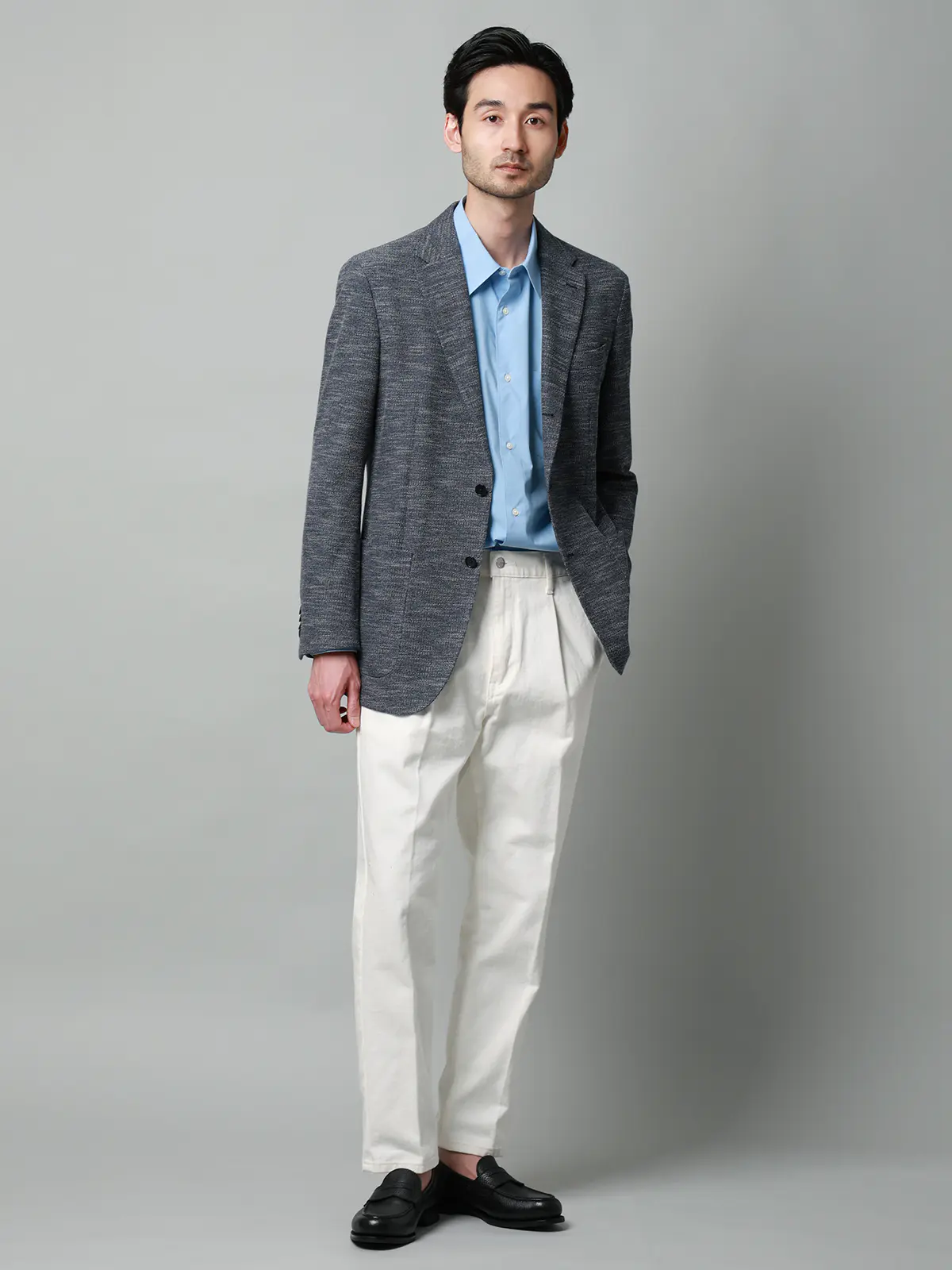 ジャケット／LANIFICIO ROMA／ストレッチ／ミックスジャージー／織柄／CR03 ブルー S