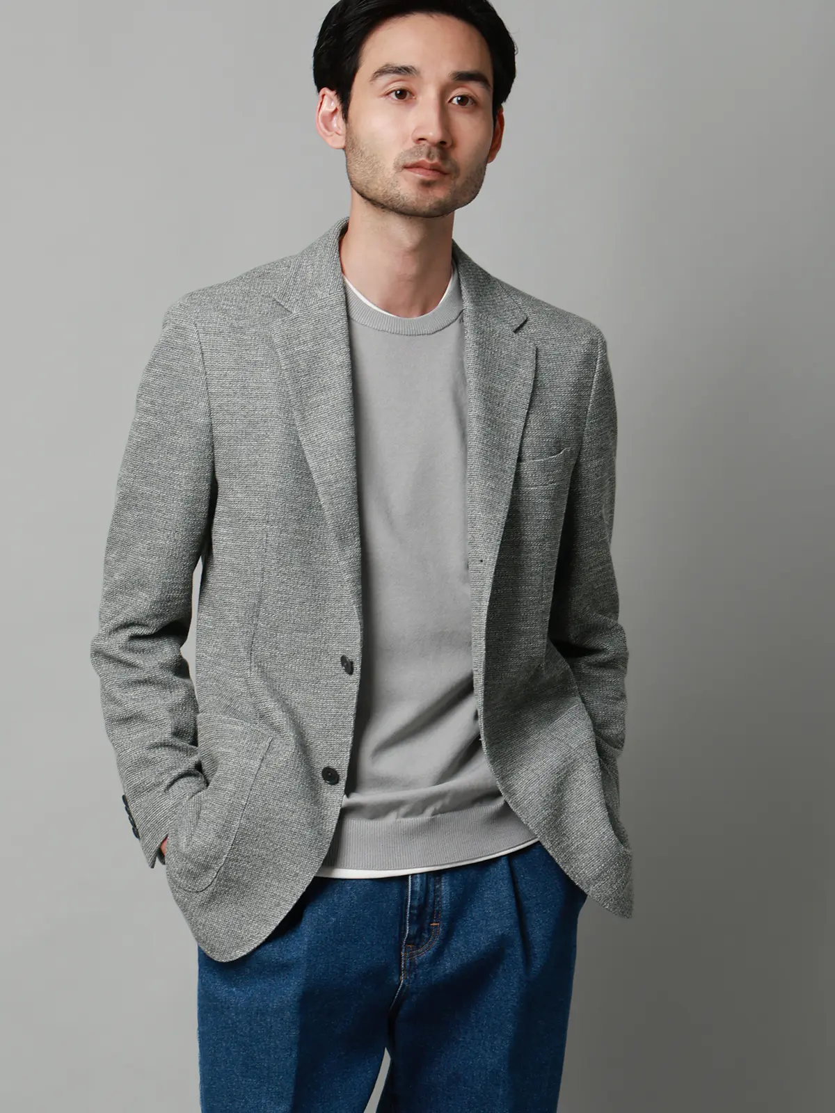 ジャケット／LANIFICIO ROMA／ストレッチ／ミックスジャージー／織柄／CR03 グレー S