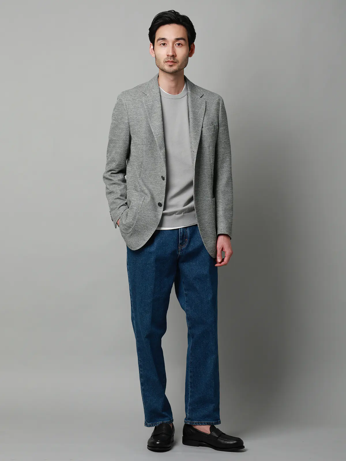 ジャケット／LANIFICIO ROMA／ストレッチ／ミックスジャージー／織柄／CR03 グレー S