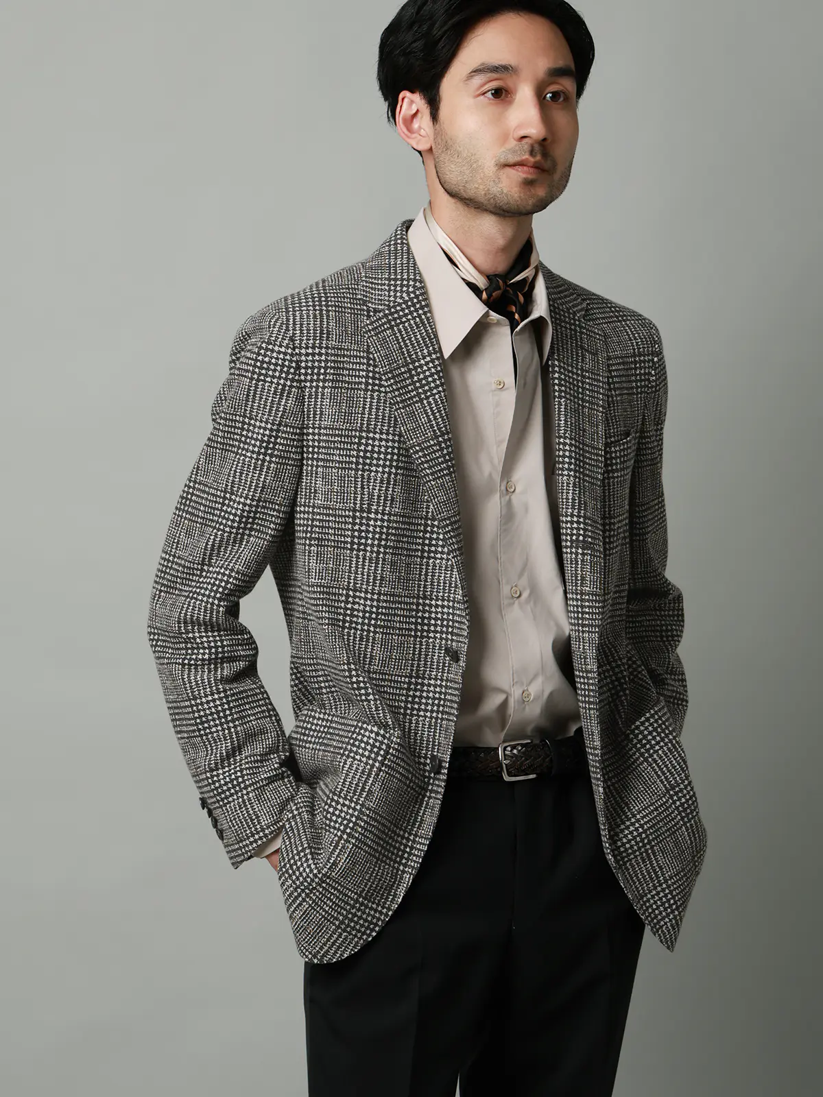 ジャケット／LANIFICIO ROMA／ストレッチ／プリントジャージー／グレンチェック／CR03 グレー S