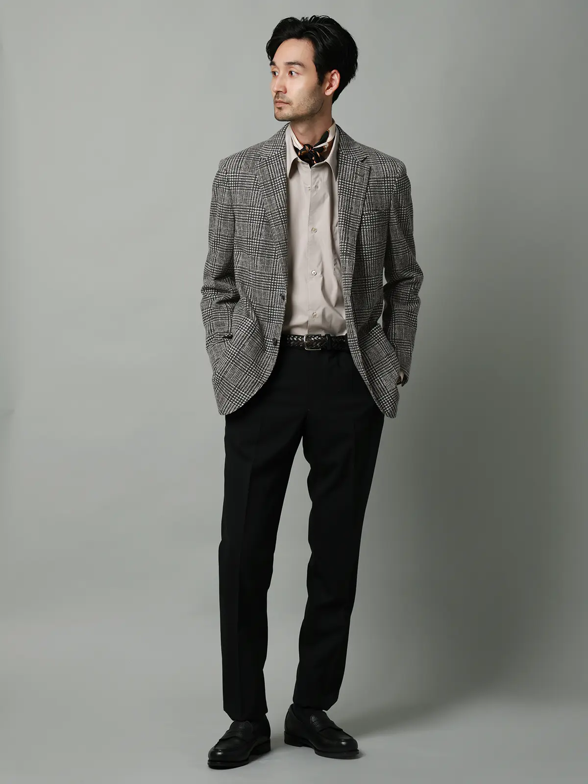 ジャケット／LANIFICIO ROMA／ストレッチ／プリントジャージー／グレンチェック／CR03 グレー S