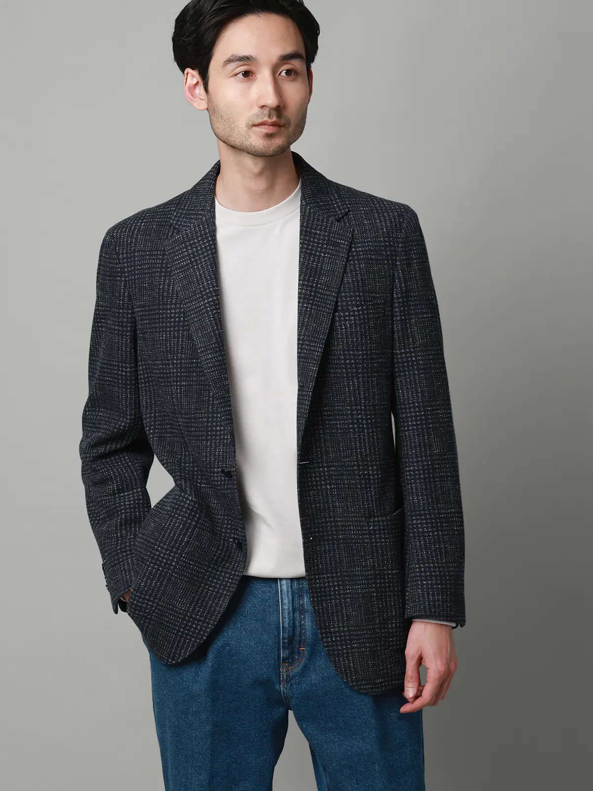 ジャケット／LANIFICIO ROMA／ストレッチ／プリントジャージー／グレンチェック／CR03 ネイビー S