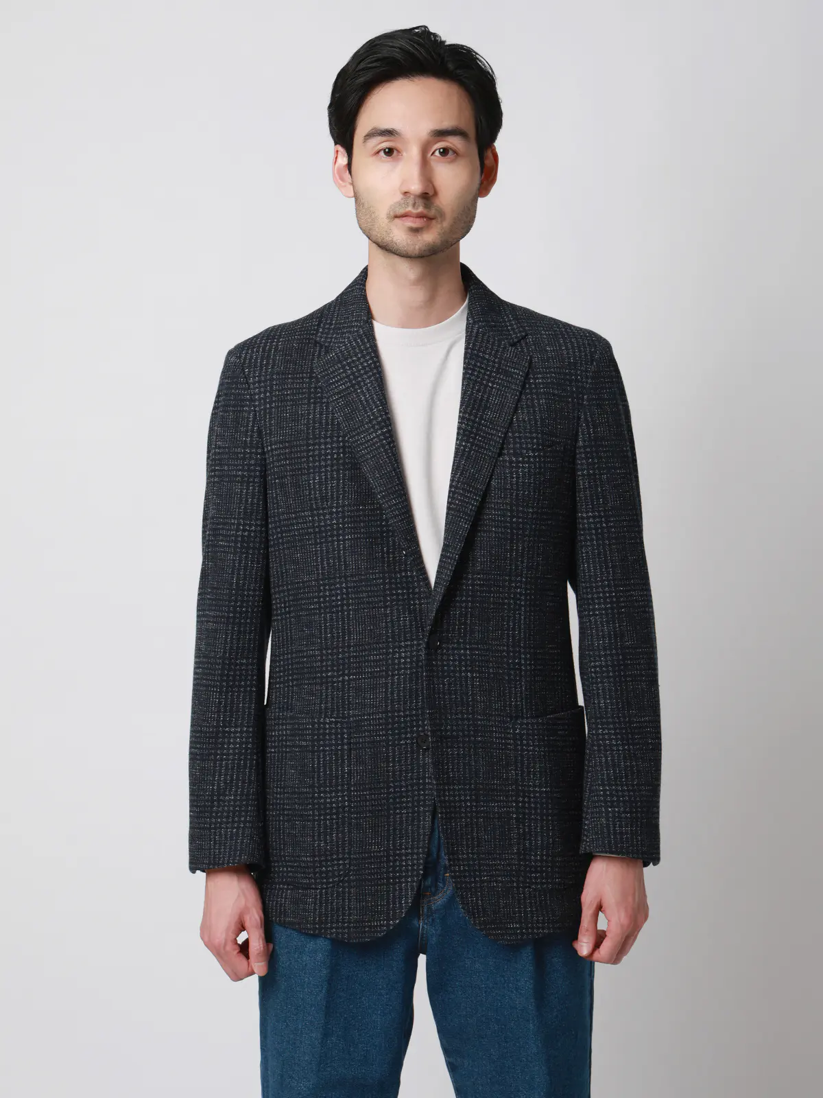 ジャケット／LANIFICIO ROMA／ストレッチ／プリントジャージー／グレンチェック／CR03 ネイビー S