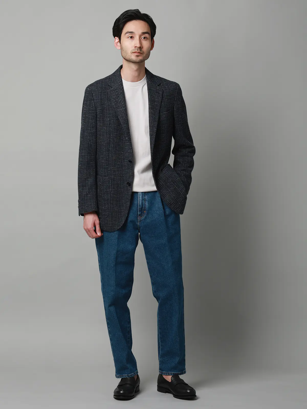 ジャケット／LANIFICIO ROMA／ストレッチ／プリントジャージー／グレンチェック／CR03 ネイビー S