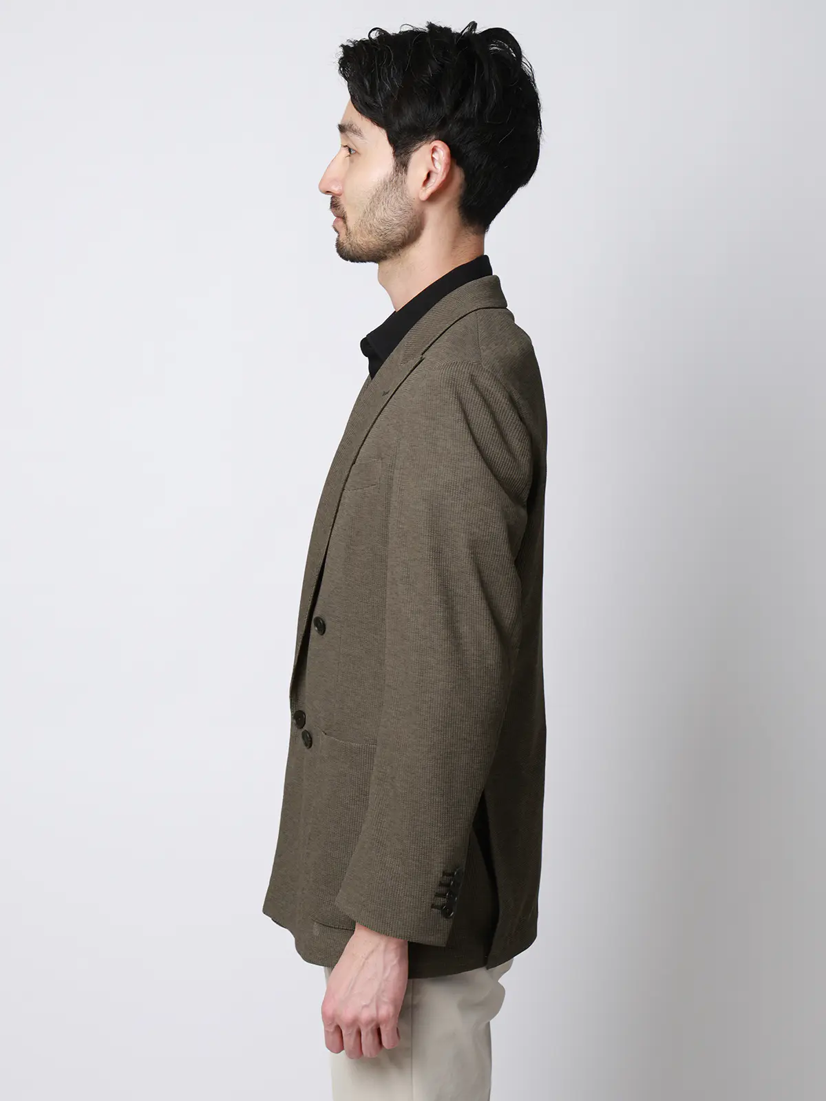 ダブルブレストジャケット／ウォッシャブル／ストレッチ／吸水速乾／RIRANCHA／織柄／CR05 ブラウン S