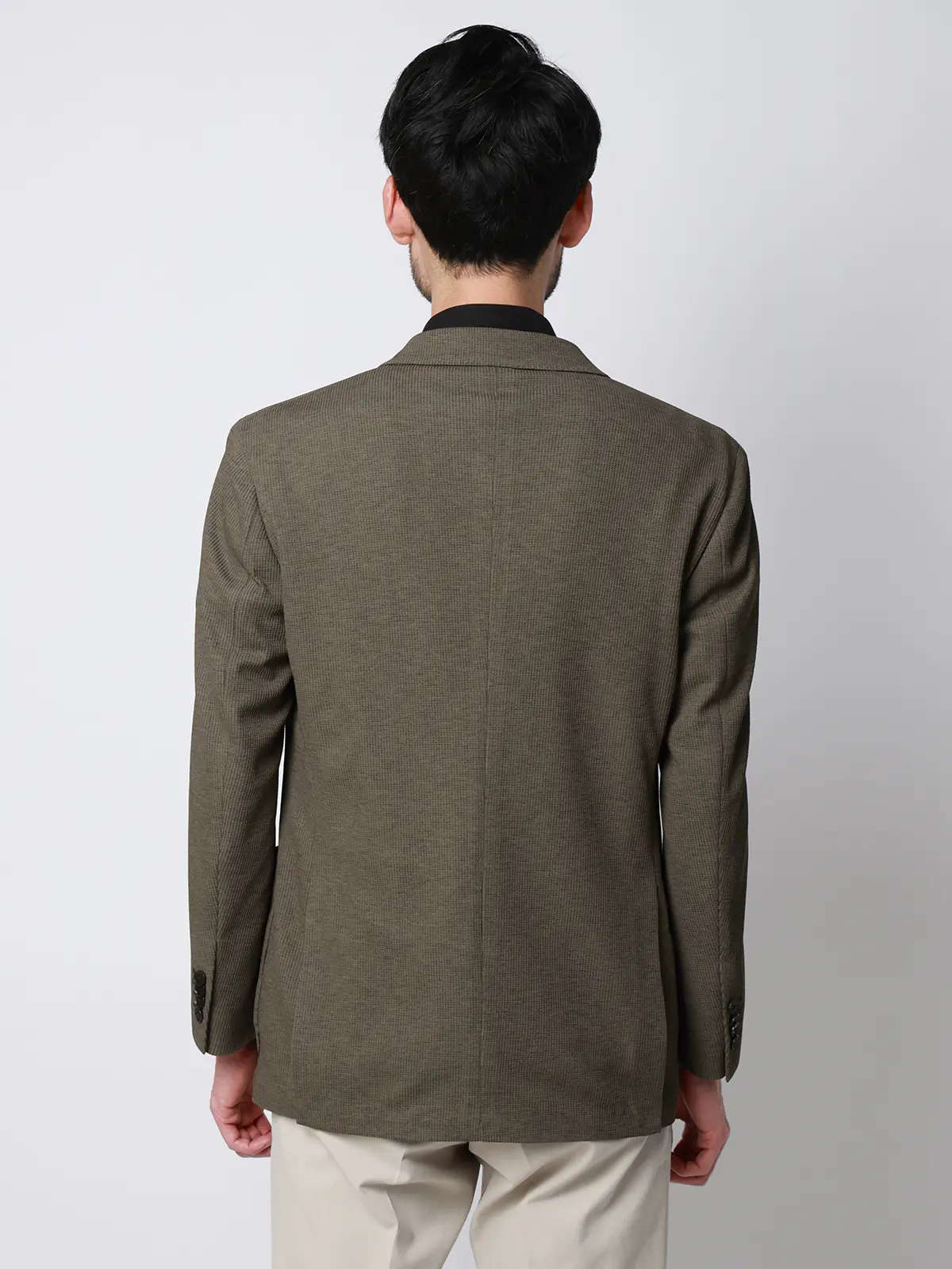 ダブルブレストジャケット／ウォッシャブル／ストレッチ／吸水速乾／RIRANCHA／織柄／CR05 ブラウン S