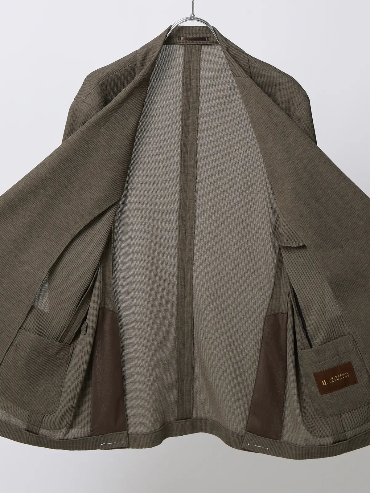 ダブルブレストジャケット／ウォッシャブル／ストレッチ／吸水速乾／RIRANCHA／織柄／CR05 ブラウン S