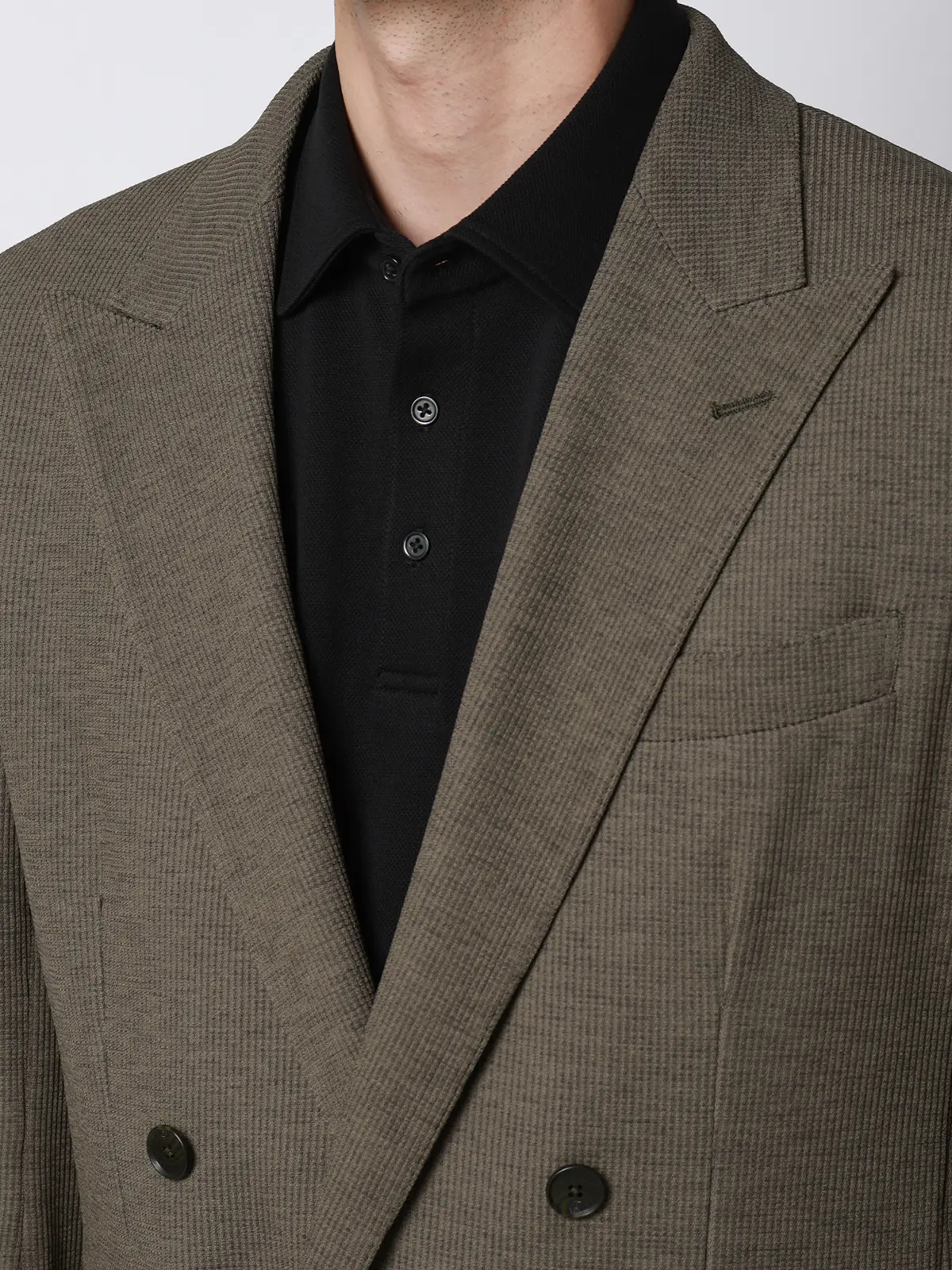 ダブルブレストジャケット／ウォッシャブル／ストレッチ／吸水速乾／RIRANCHA／織柄／CR05 ブラウン S