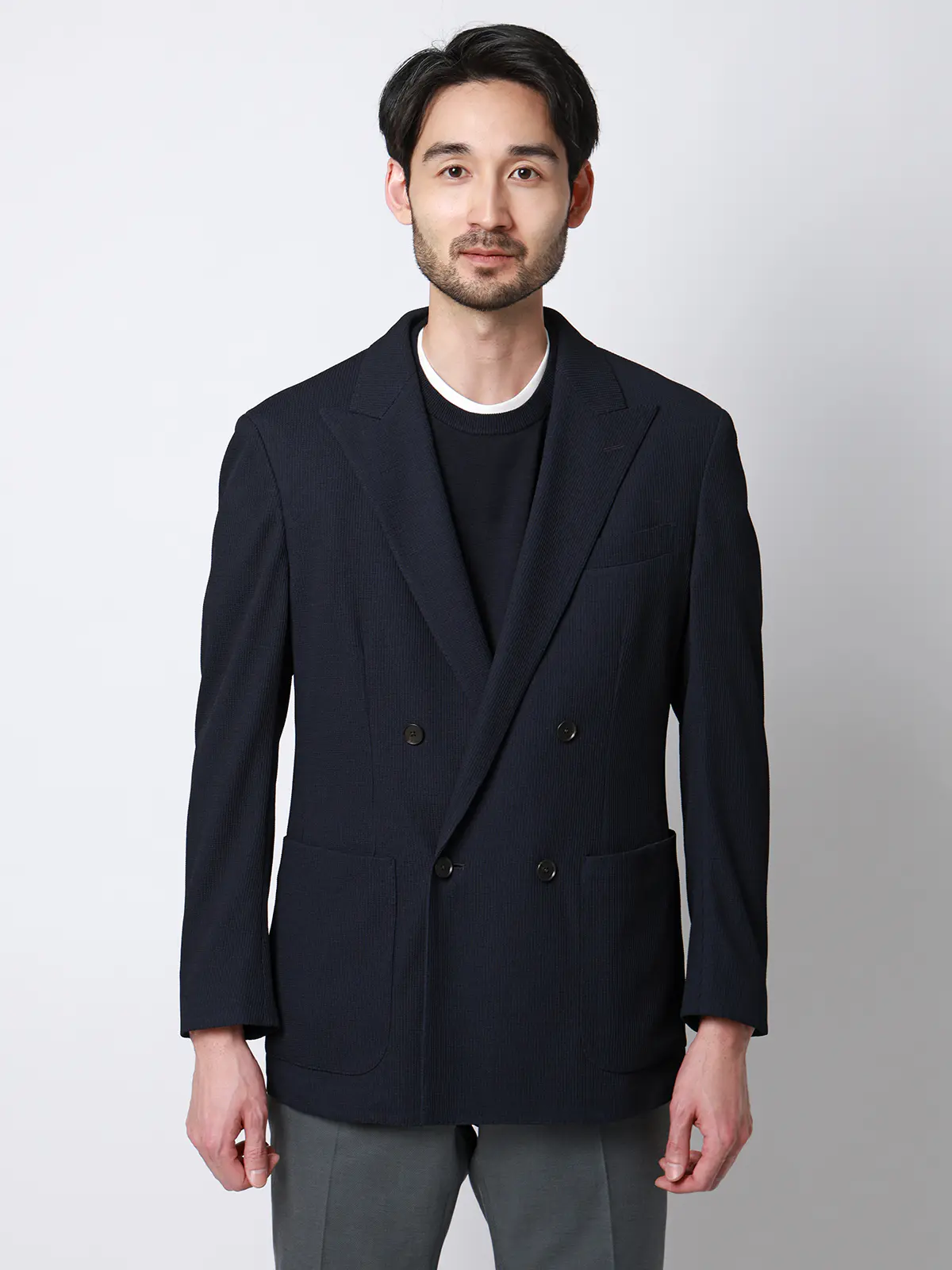 ダブルブレストジャケット/ウォッシャブル/ストレッチ/吸水速乾/RIRANCHA/織柄/CR05 ネイビー S