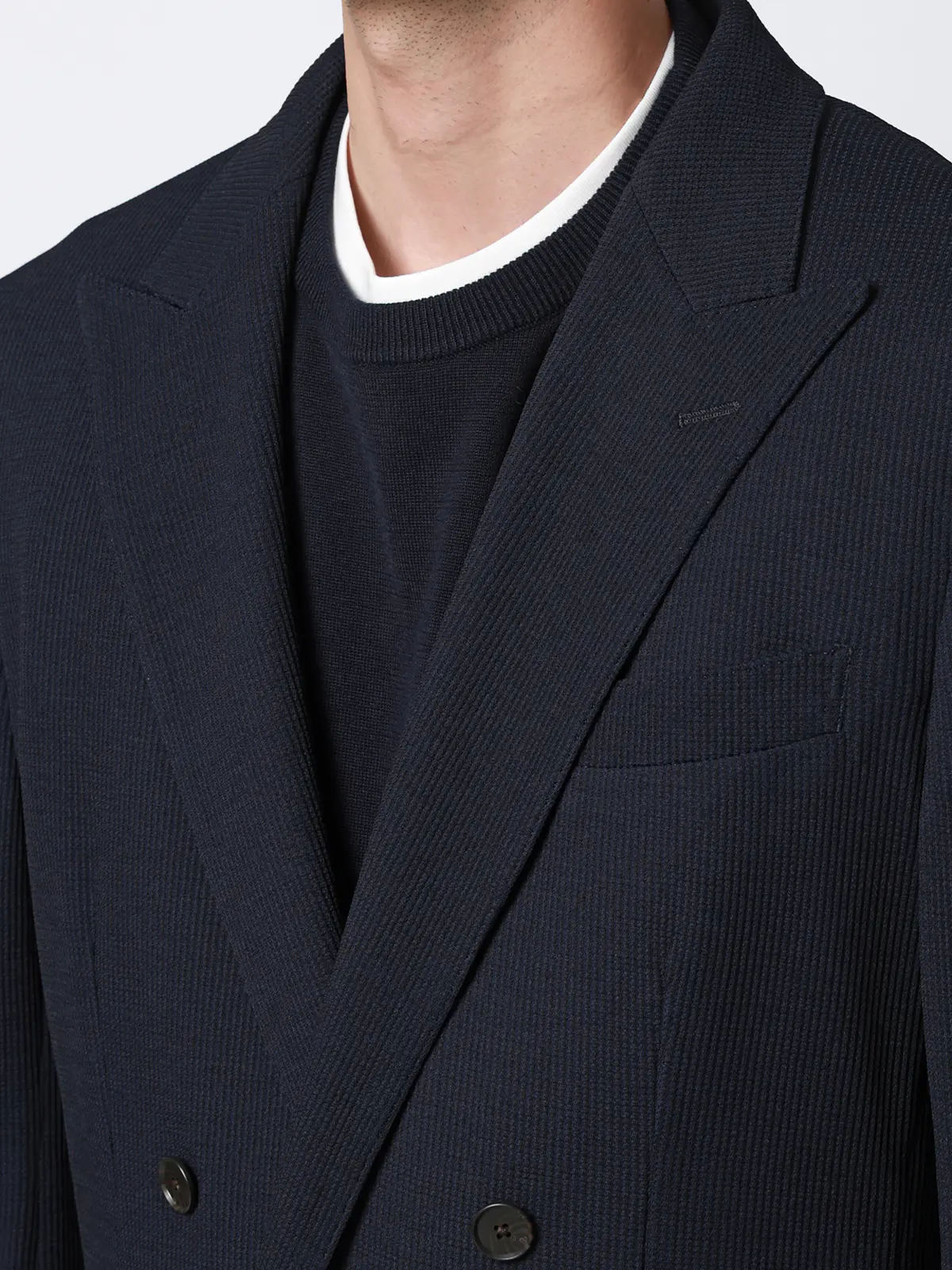 ダブルブレストジャケット/ウォッシャブル/ストレッチ/吸水速乾/RIRANCHA/織柄/CR05 ネイビー S