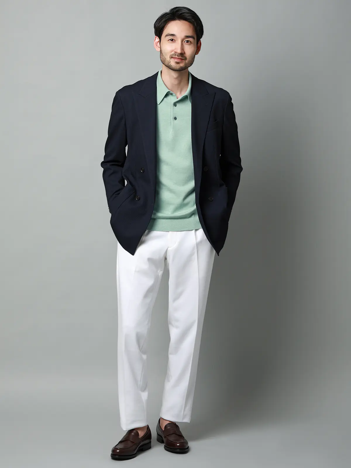 ダブルブレストジャケット/ウォッシャブル/ストレッチ/吸水速乾/RIRANCHA/織柄/CR05 ネイビー S