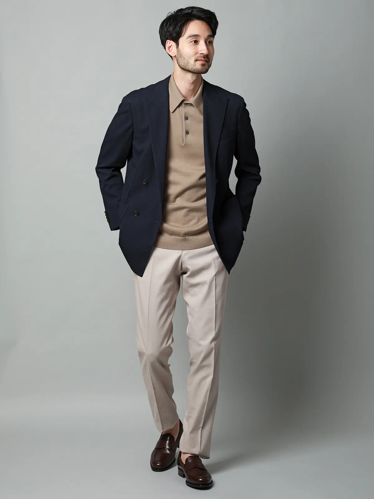 ダブルブレストジャケット/ウォッシャブル/ストレッチ/吸水速乾/RIRANCHA/織柄/CR05 ネイビー S