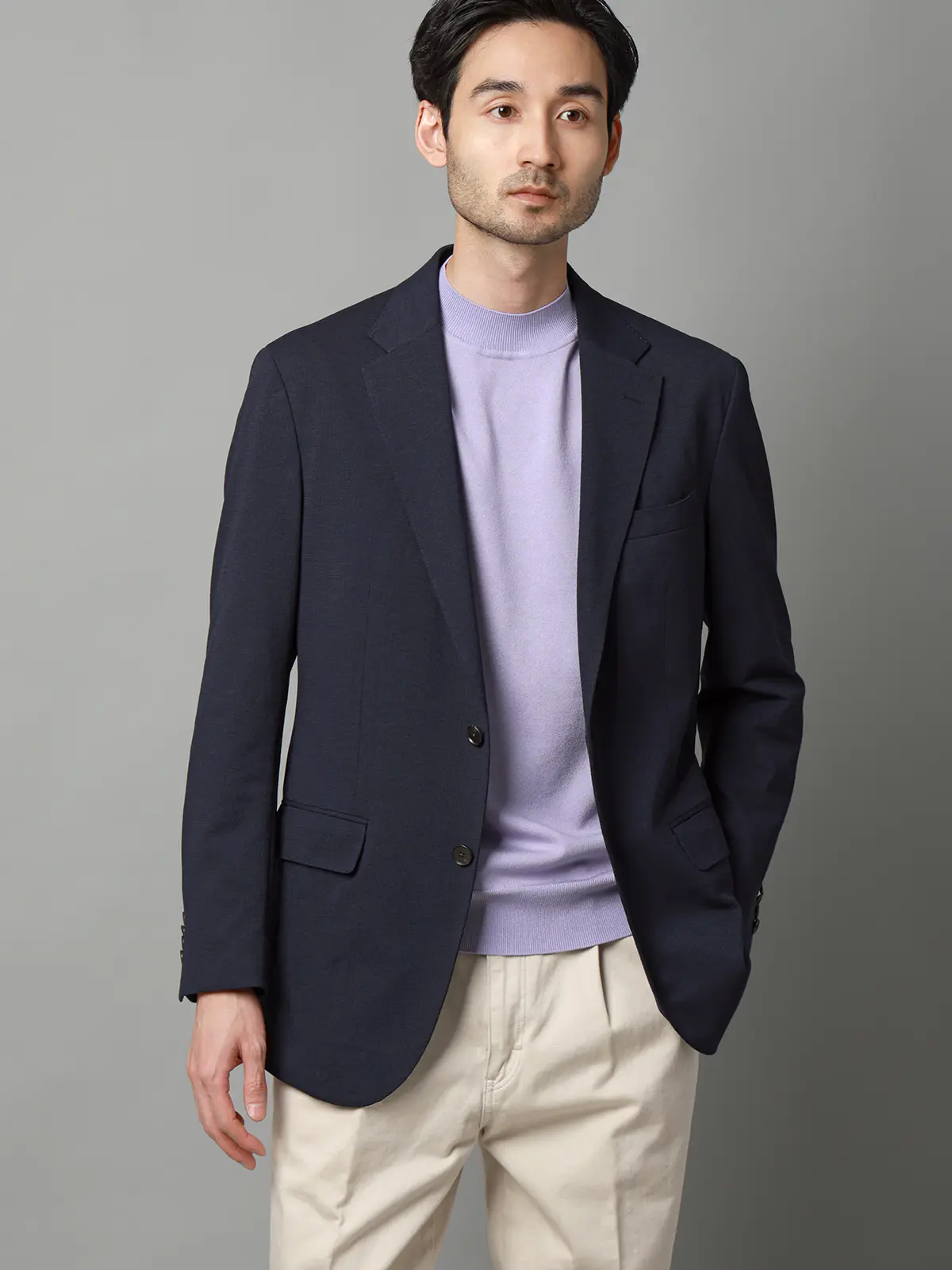 ジャケット／ウォッシャブル／ストレッチ／Primeflex／織柄／CR03 ネイビー S