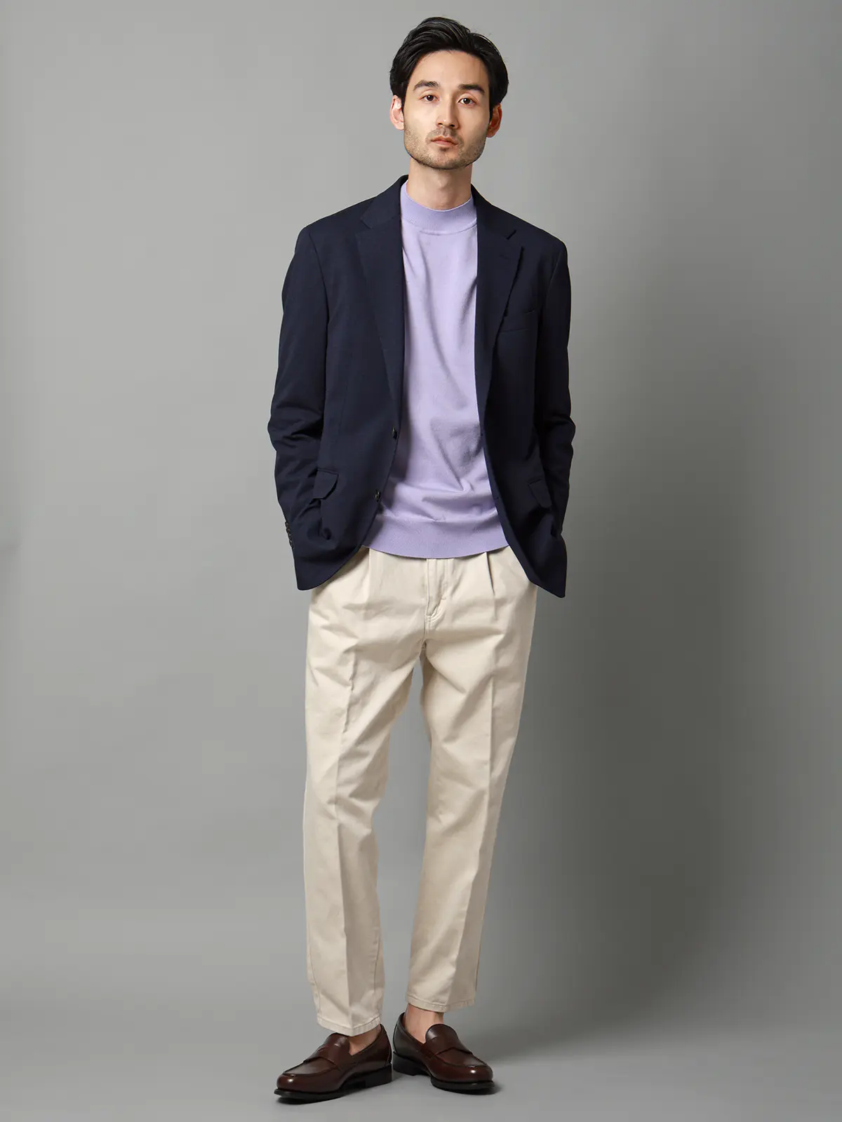 ジャケット／ウォッシャブル／ストレッチ／Primeflex／織柄／CR03 ネイビー S