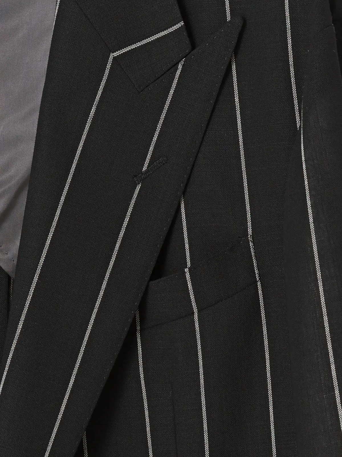 GOOVI／ダブルブレストジャケット／シェットランドウールブレンド／ワイドストライプ ブラック 0