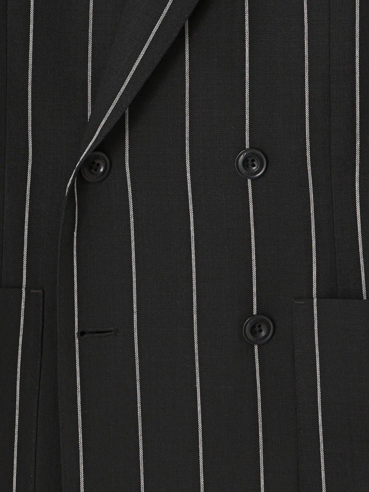 GOOVI／ダブルブレストジャケット／シェットランドウールブレンド／ワイドストライプ ブラック 0