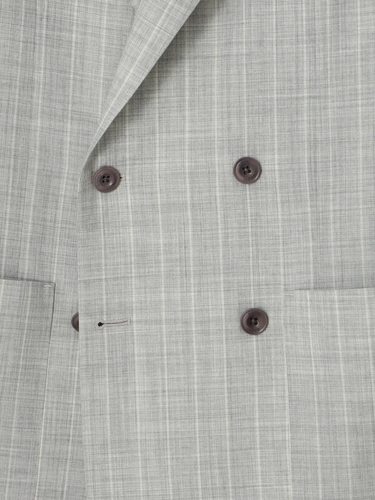 GOOVI／ダブルブレストジャケット／SUPER100'sウールトロピカル／ワイドストライプ ライトグレー 0