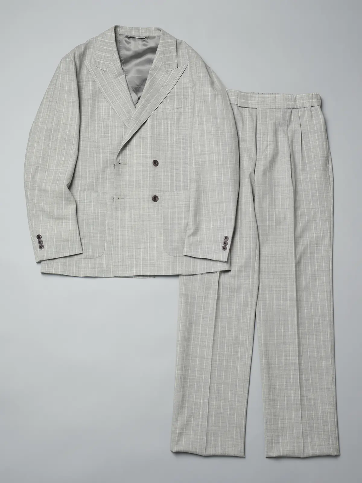 GOOVI／ダブルブレストジャケット／SUPER100'sウールトロピカル／ワイドストライプ ライトグレー 0