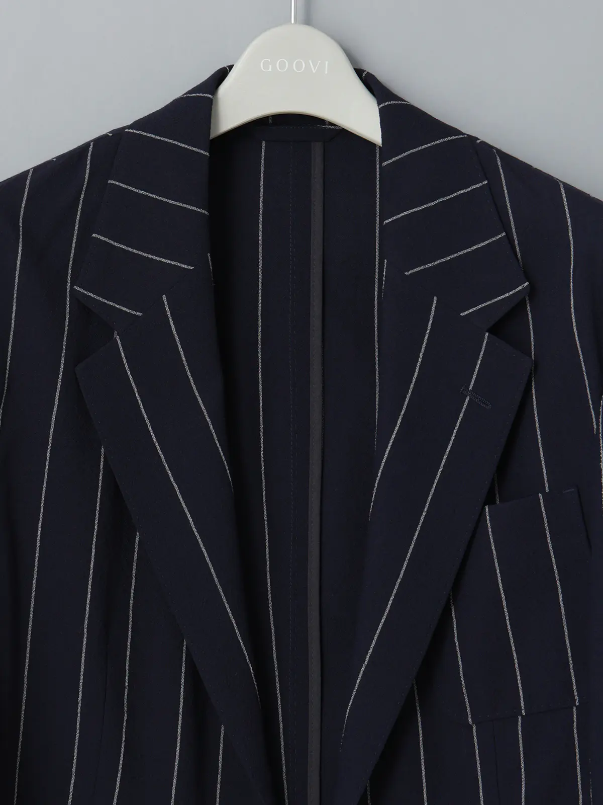 GOOVI／ジャケット／ウールブレンドサッカー／ワイドストライプ ネイビー 0
