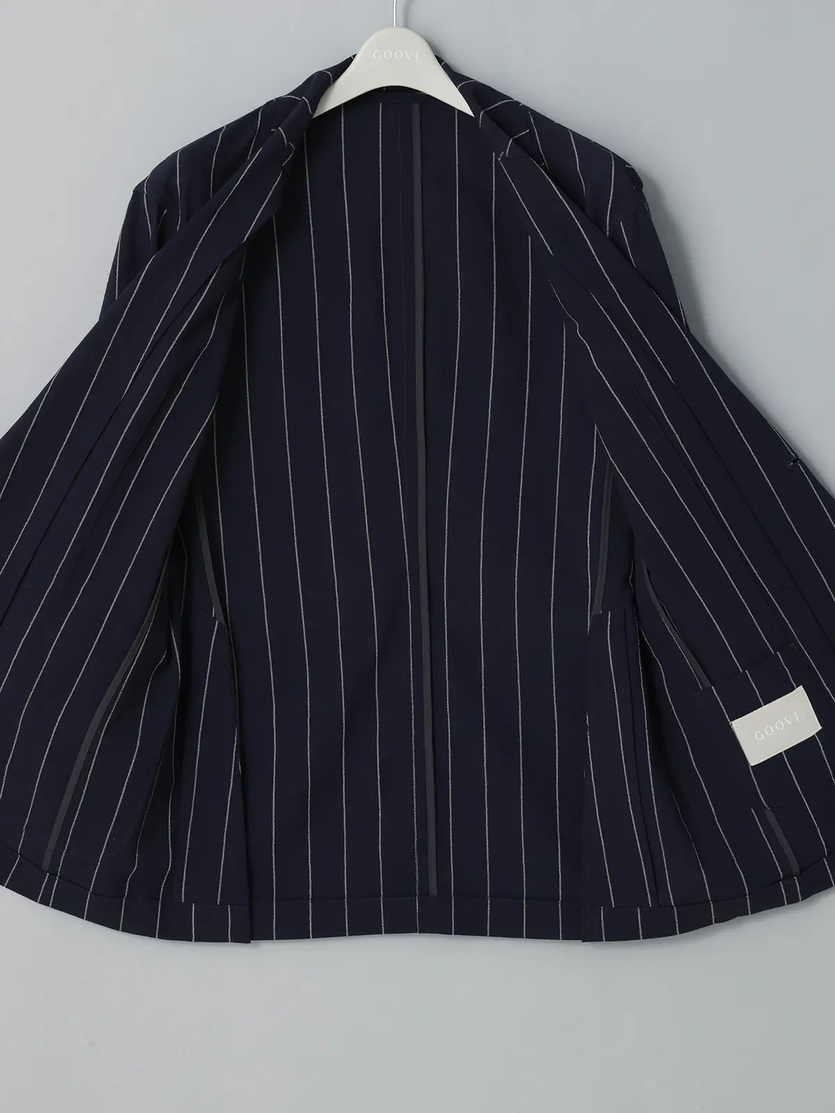 GOOVI／ジャケット／ウールブレンドサッカー／ワイドストライプ ネイビー 0