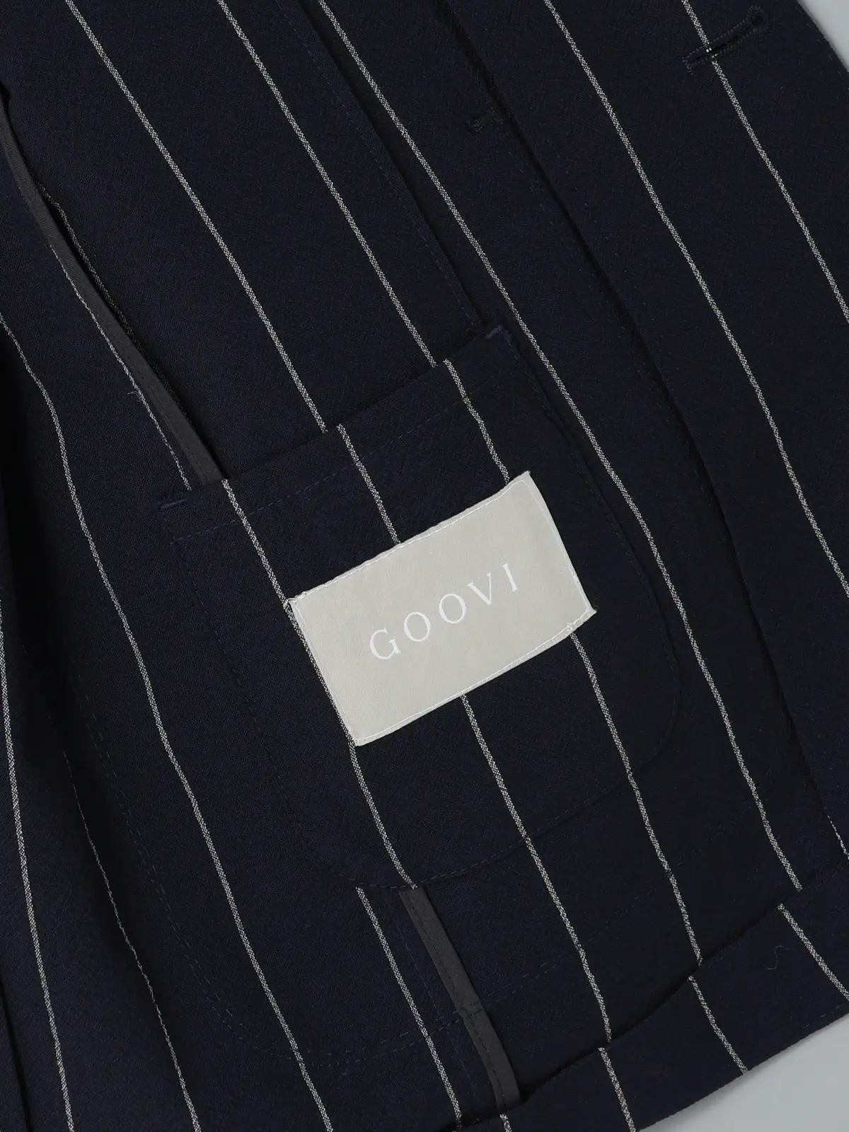 GOOVI／ジャケット／ウールブレンドサッカー／ワイドストライプ ネイビー 0