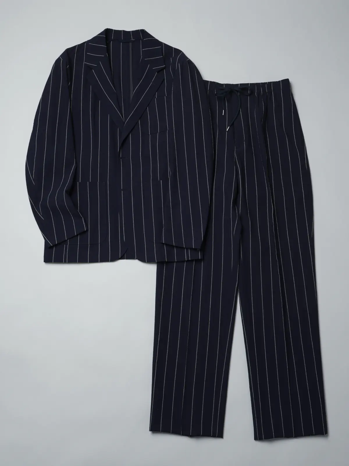 GOOVI／ジャケット／ウールブレンドサッカー／ワイドストライプ ネイビー 0