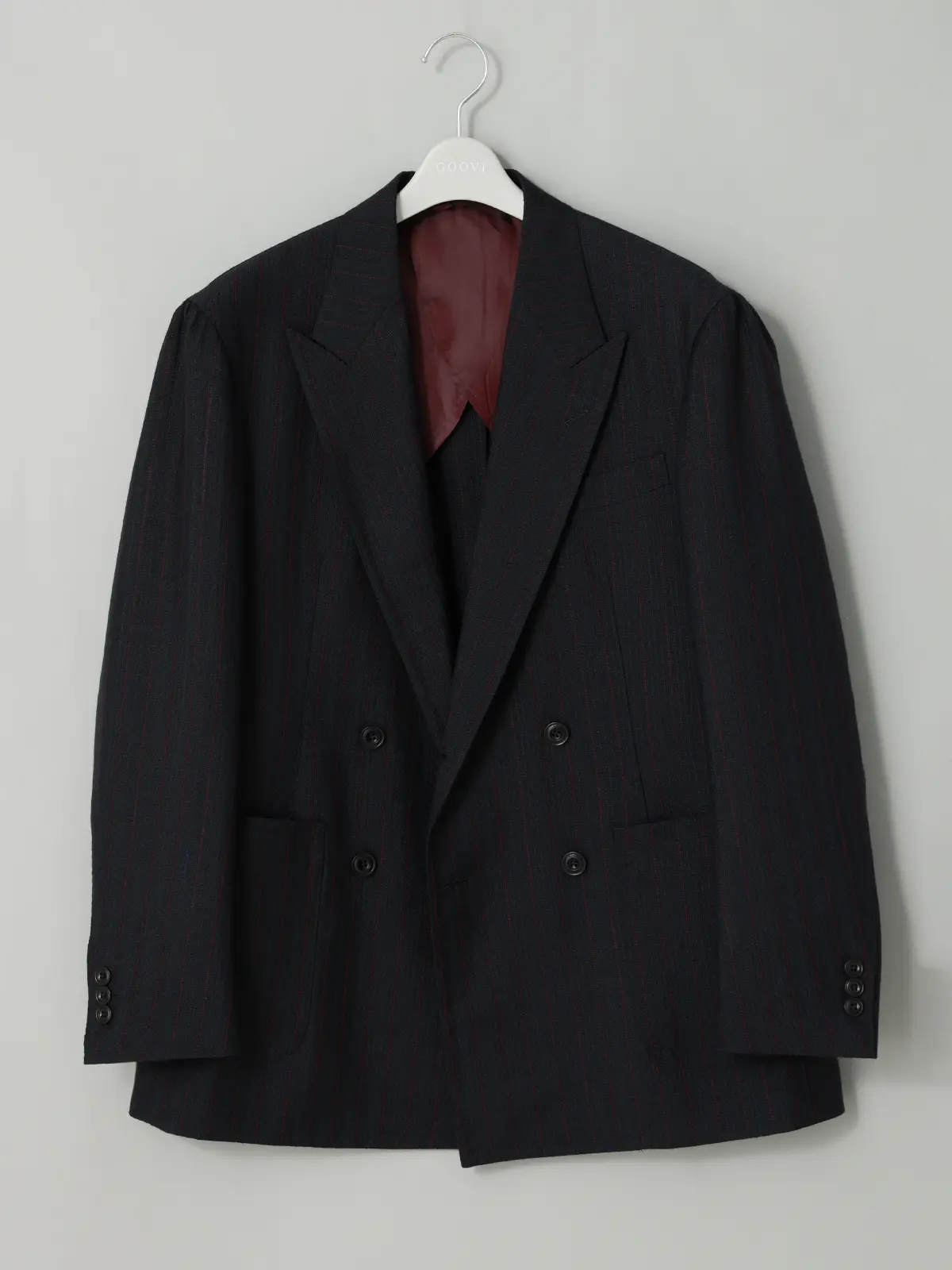 GOOVI／ダブルブレストジャケット／ウールモヘア／カラーストライプ ネイビー 1