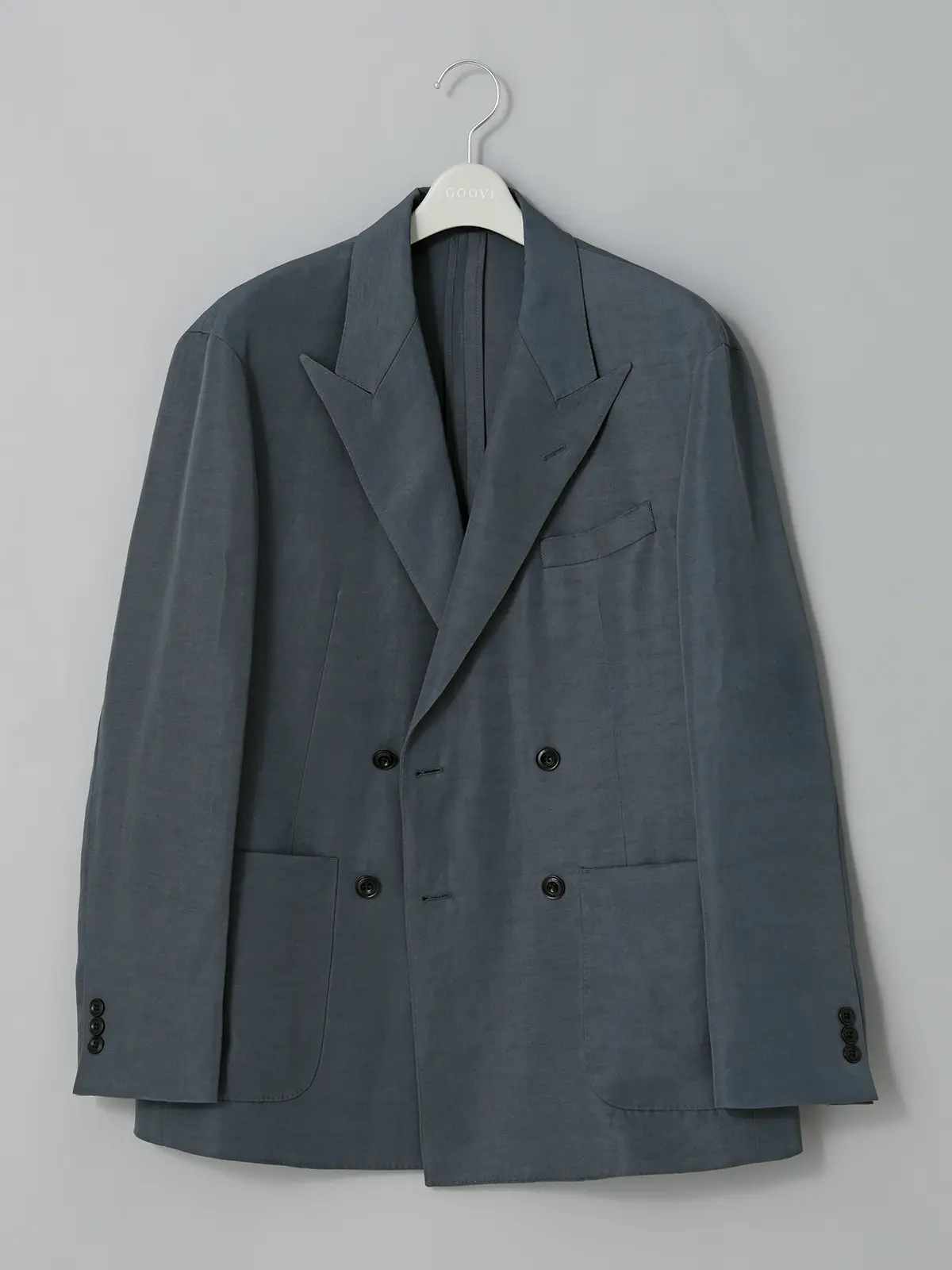 GOOVI／ダブルブレストジャケット／ナイロンリネン／ヴィンテージギャバジン／無地 ブルー 0