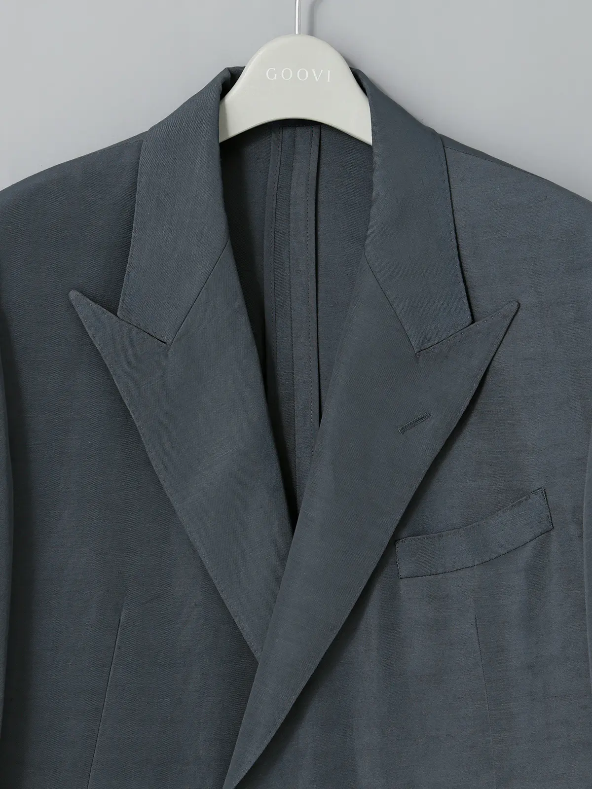 GOOVI／ダブルブレストジャケット／ナイロンリネン／ヴィンテージギャバジン／無地 ブルー 0