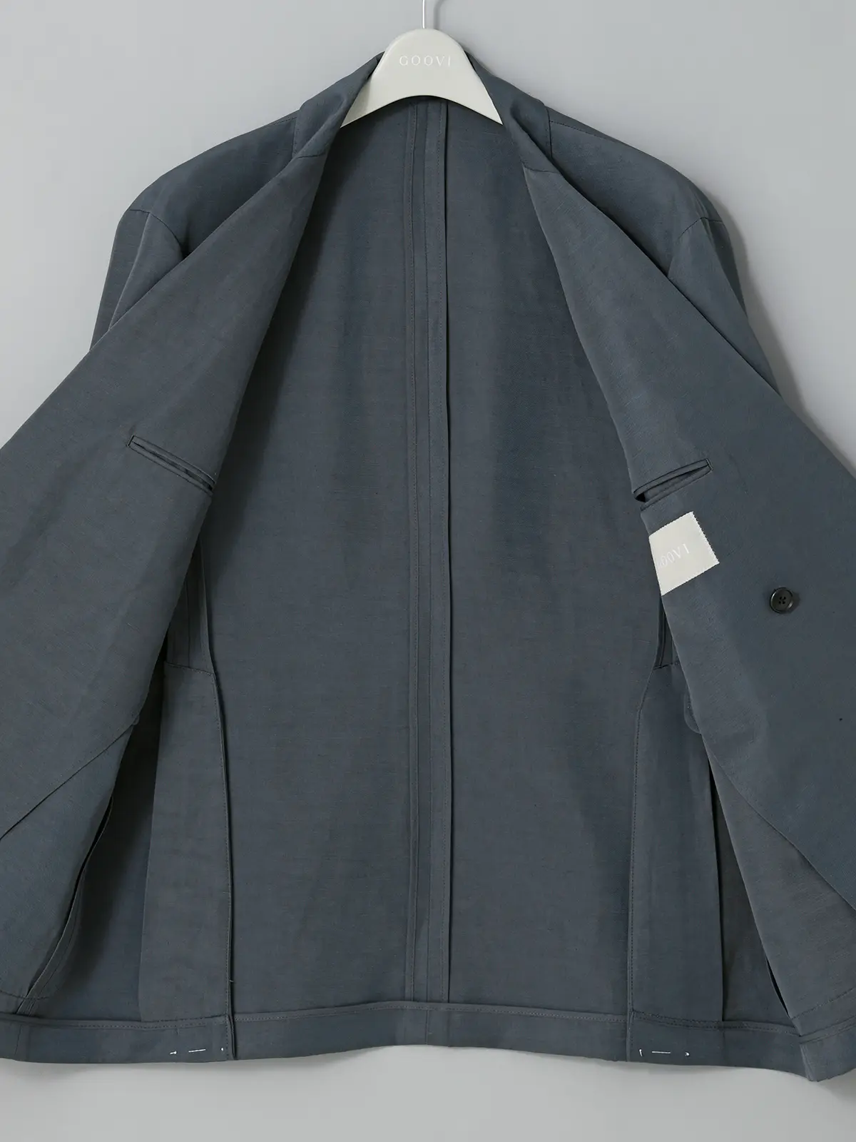 GOOVI／ダブルブレストジャケット／ナイロンリネン／ヴィンテージギャバジン／無地 ブルー 0