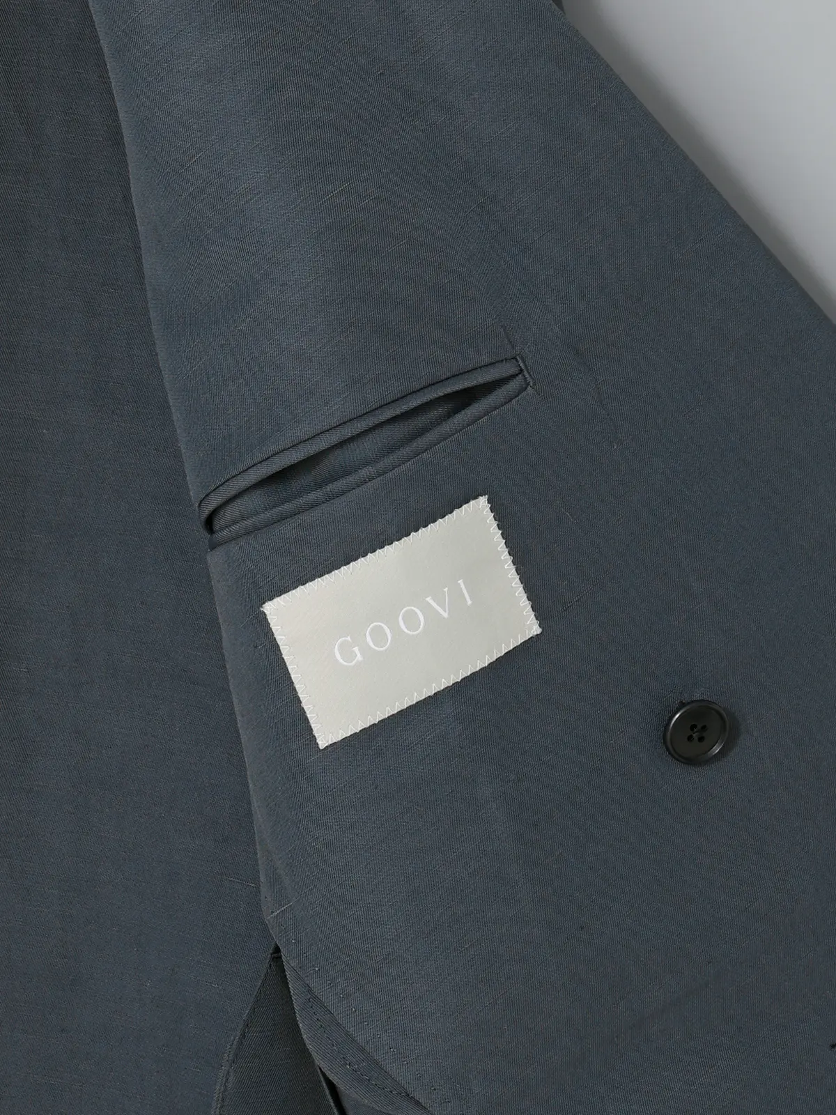 GOOVI／ダブルブレストジャケット／ナイロンリネン／ヴィンテージギャバジン／無地 ブルー 0