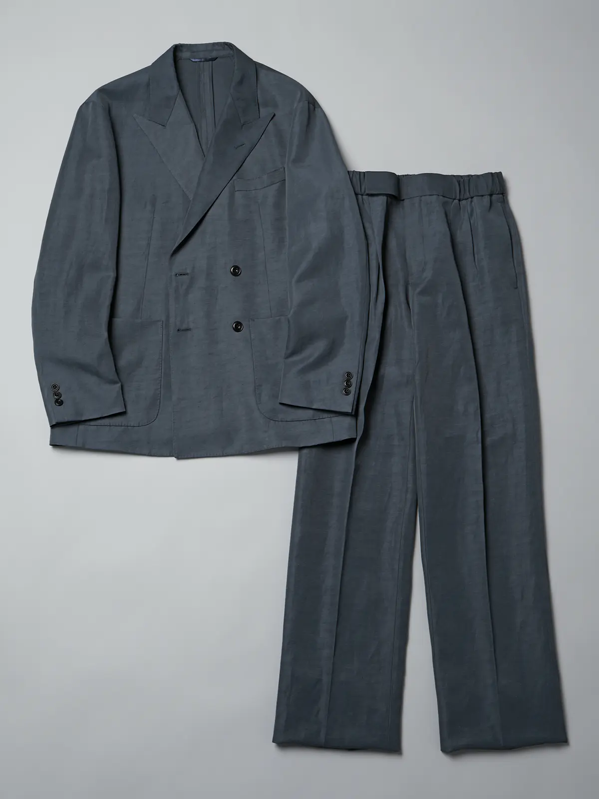 GOOVI／ダブルブレストジャケット／ナイロンリネン／ヴィンテージギャバジン／無地 ブルー 0