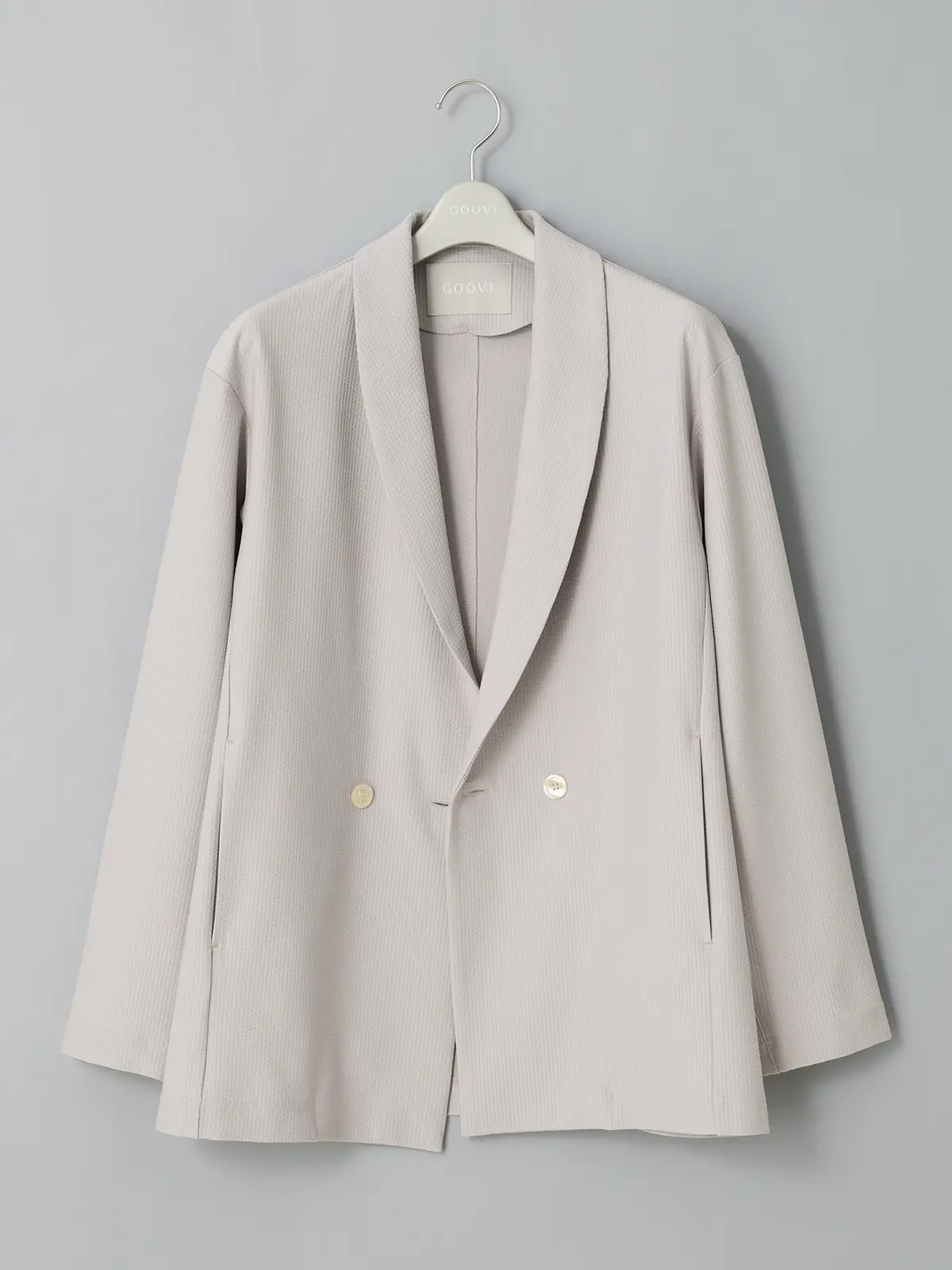 GOOVI／ダブルショールカラージャケット／ウォッシャブル／ストレッチ／トリコットシアサッカー ライトグレー 0