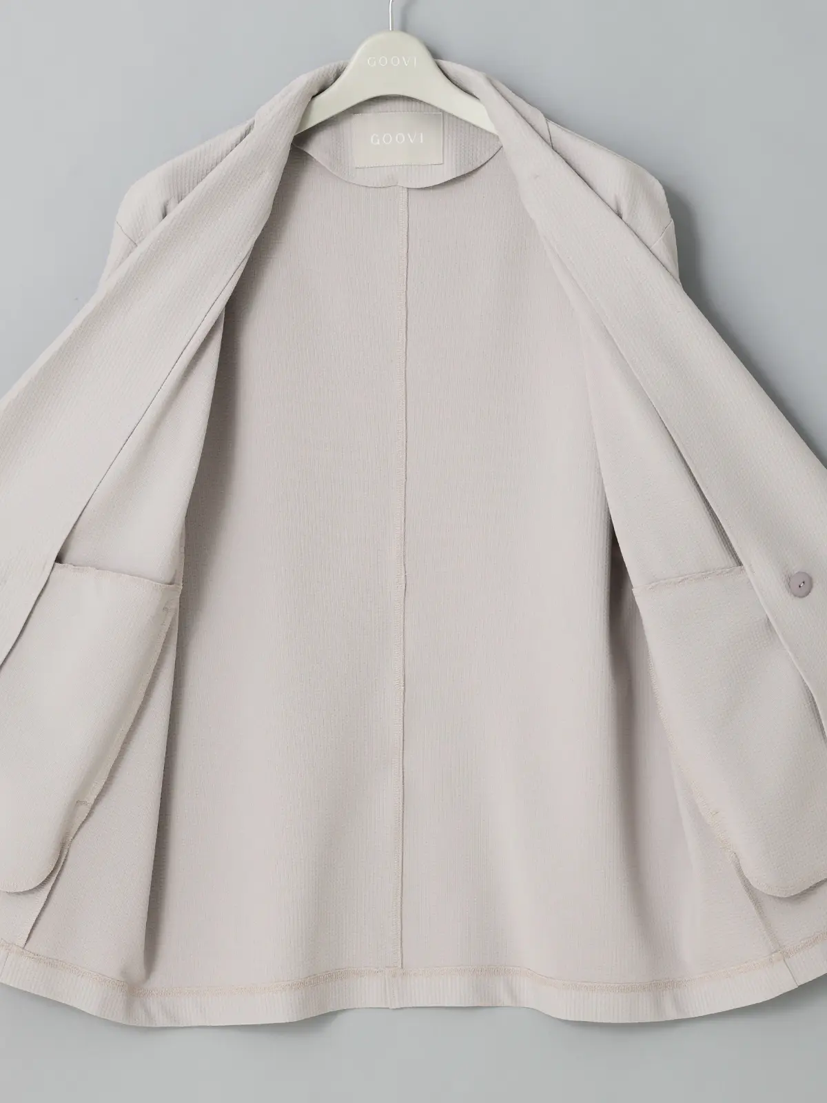 GOOVI／ダブルショールカラージャケット／ウォッシャブル／ストレッチ／トリコットシアサッカー ライトグレー 0