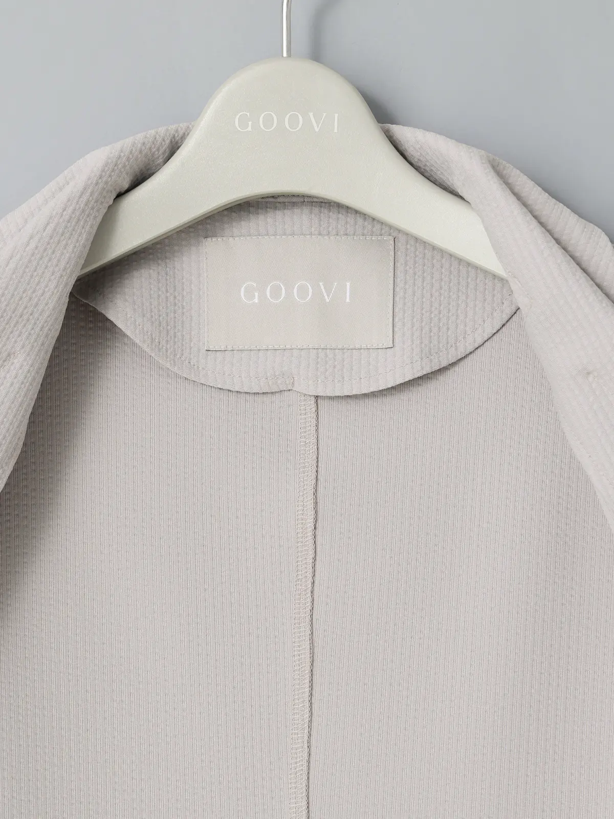 GOOVI／ダブルショールカラージャケット／ウォッシャブル／ストレッチ／トリコットシアサッカー ライトグレー 0