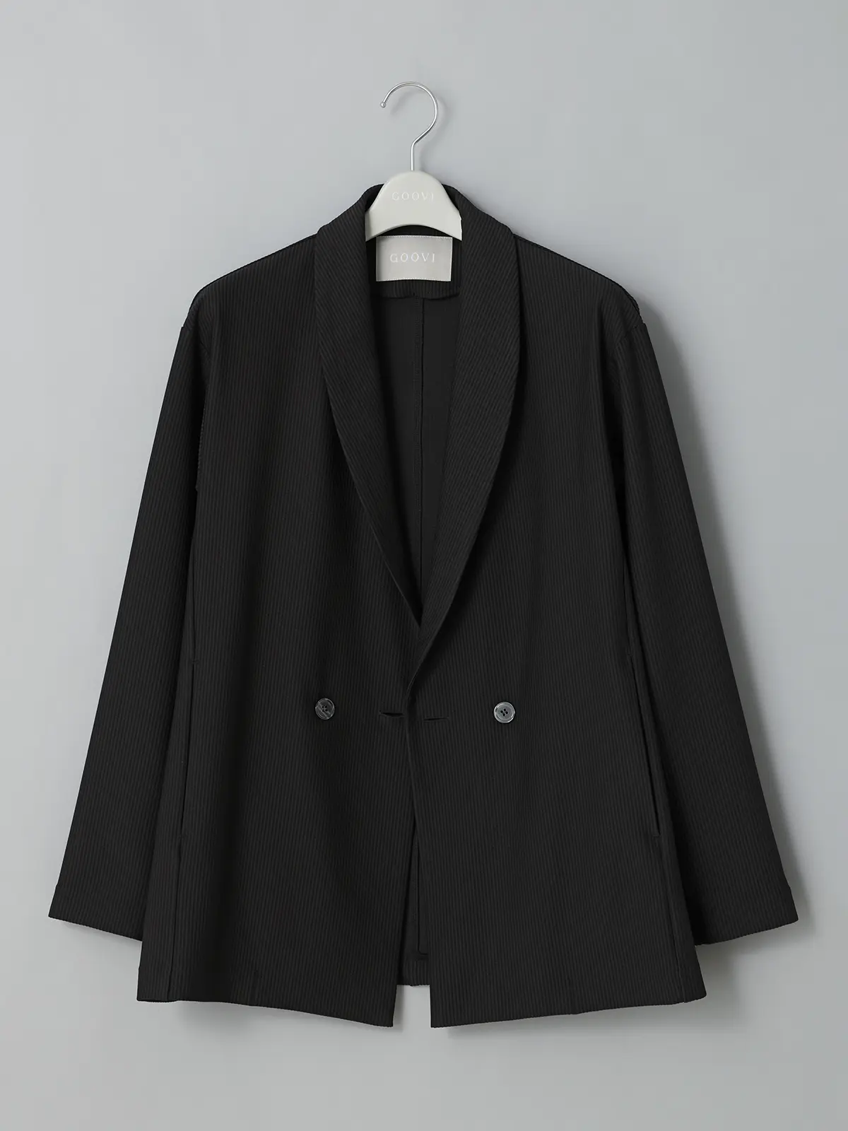 GOOVI／ダブルショールカラージャケット／ウォッシャブル／ストレッチ／トリコットシアサッカー ブラック 0