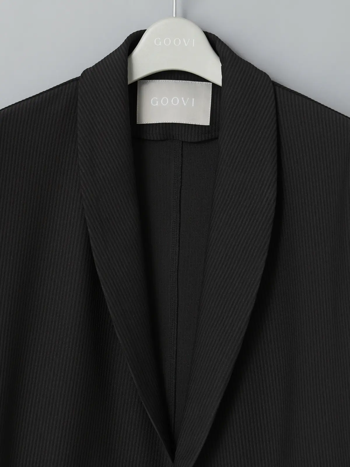 GOOVI／ダブルショールカラージャケット／ウォッシャブル／ストレッチ／トリコットシアサッカー ブラック 0