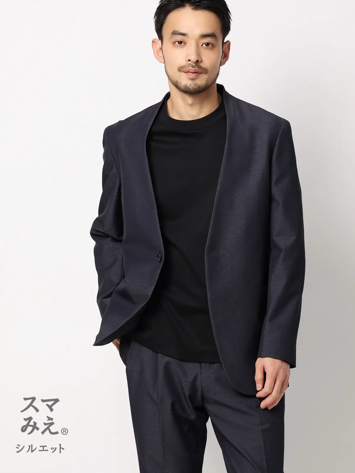 スマみえジャケット／ノーカラー／ウォッシャブル／ストレッチ／CROSS MOVA／SL02-N ネイビー SS
