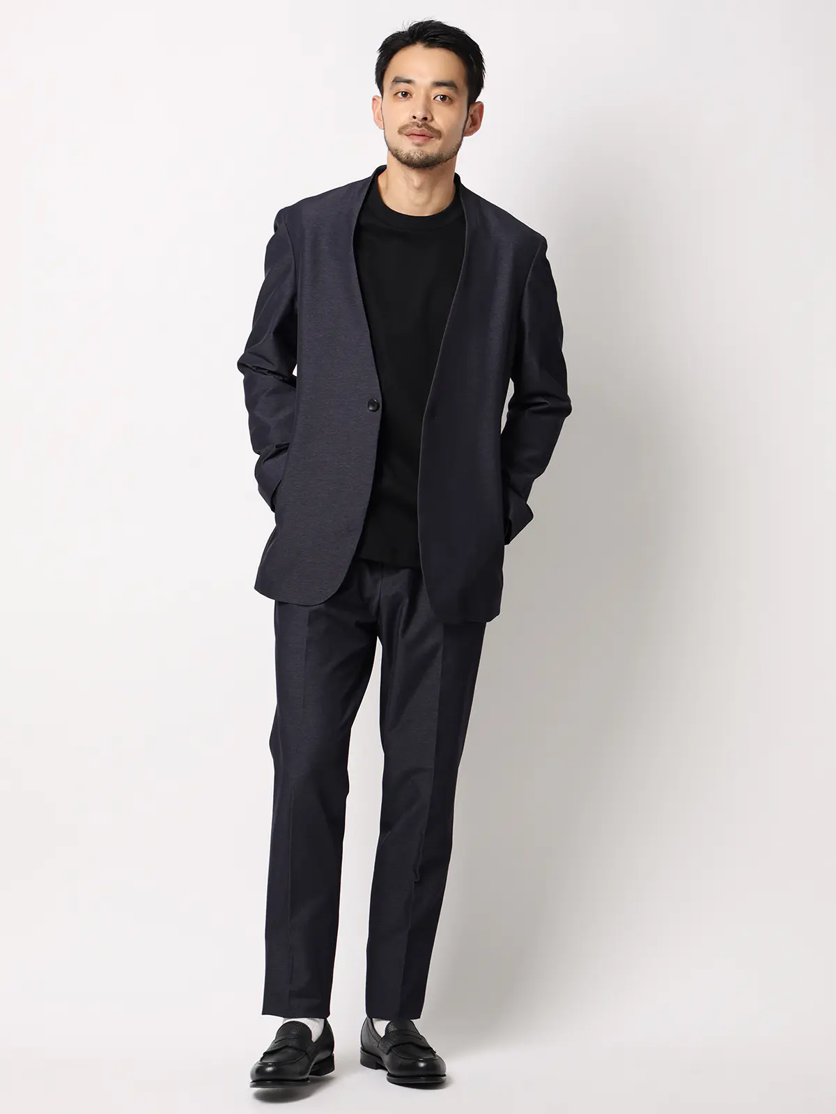 スマみえジャケット／ノーカラー／ウォッシャブル／ストレッチ／CROSS MOVA／SL02-N ネイビー SS