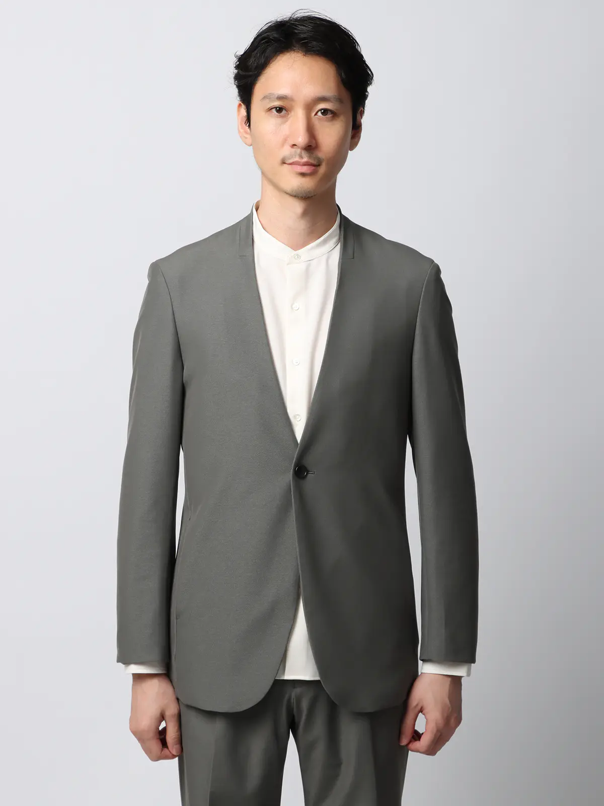 スマみえジャケット/ノーカラー/ウォッシャブル/ストレッチ/CROSS MOVA/SL02-N ライトグレー WideL