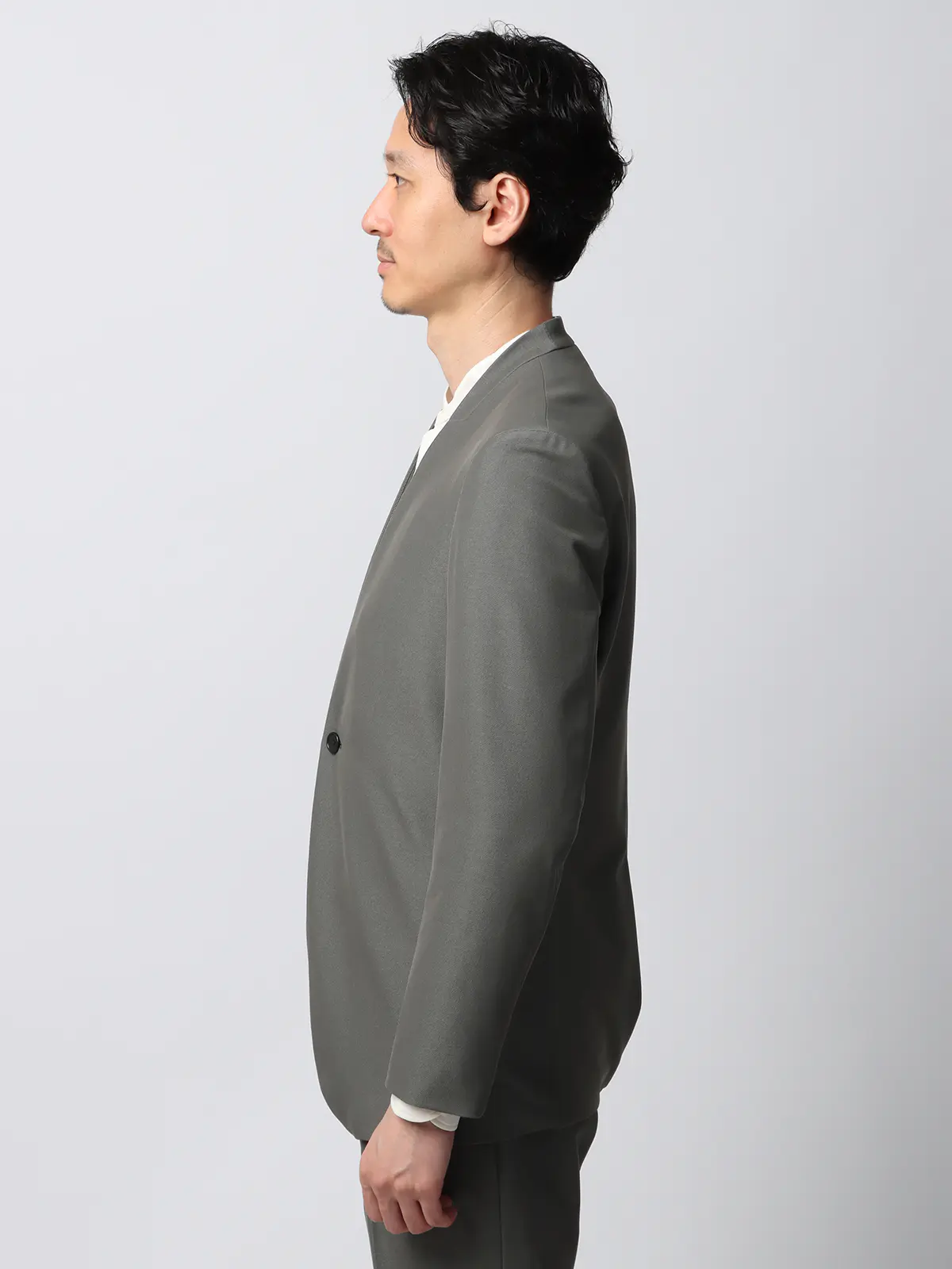 スマみえジャケット/ノーカラー/ウォッシャブル/ストレッチ/CROSS MOVA/SL02-N ライトグレー WideL