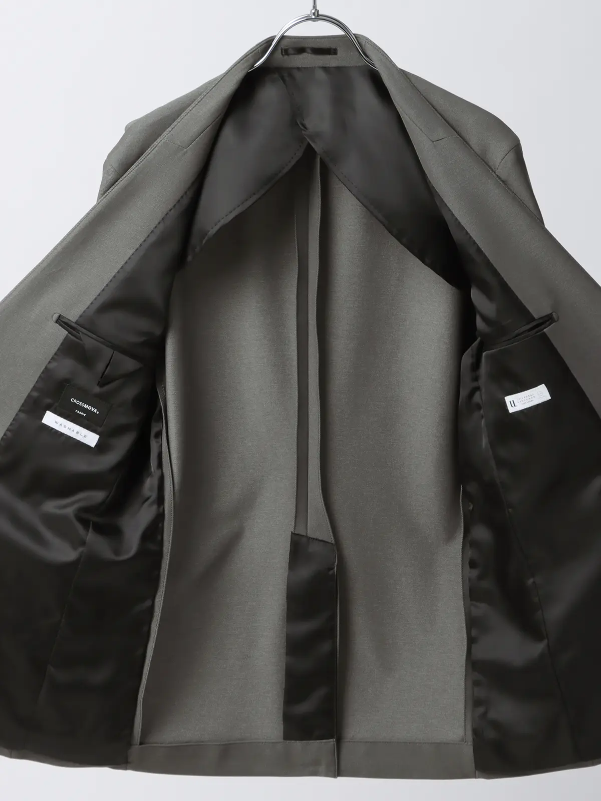 スマみえジャケット/ノーカラー/ウォッシャブル/ストレッチ/CROSS MOVA/SL02-N ライトグレー WideL