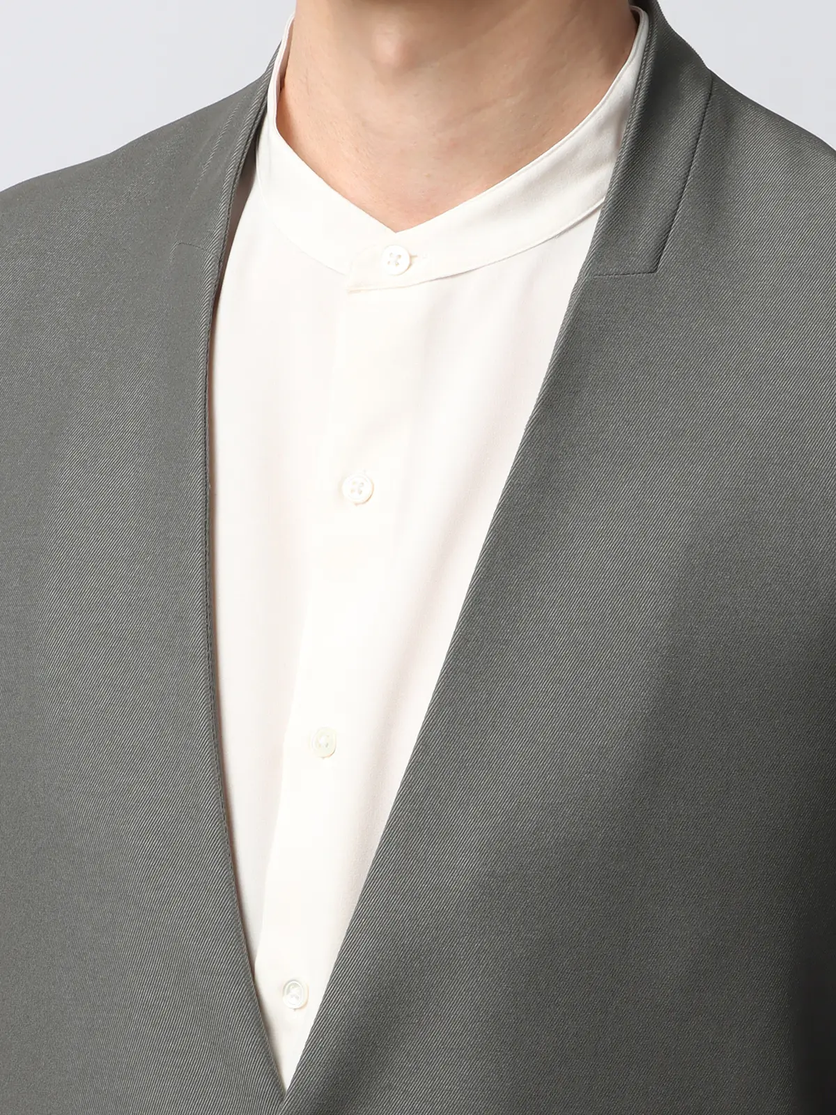 スマみえジャケット/ノーカラー/ウォッシャブル/ストレッチ/CROSS MOVA/SL02-N ライトグレー WideL