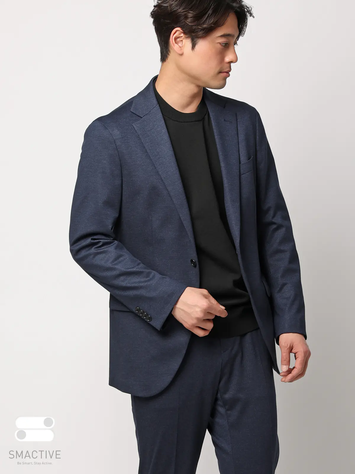 SMACTIVE／ジャケット／ウォッシャブル／ストレッチ／TRジャージー／無地／SL02 ネイビー SS
