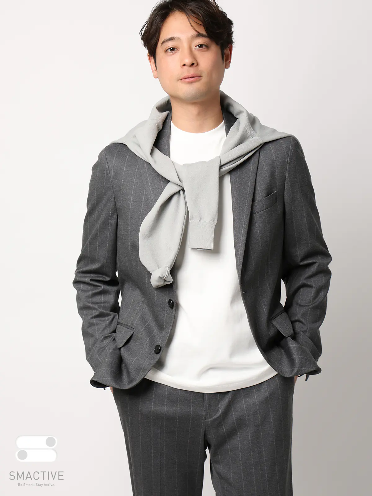 SMACTIVE/ジャケット/ウォッシャブル/ストレッチ/TRジャージー/ストライプ/SL02 グレー SS