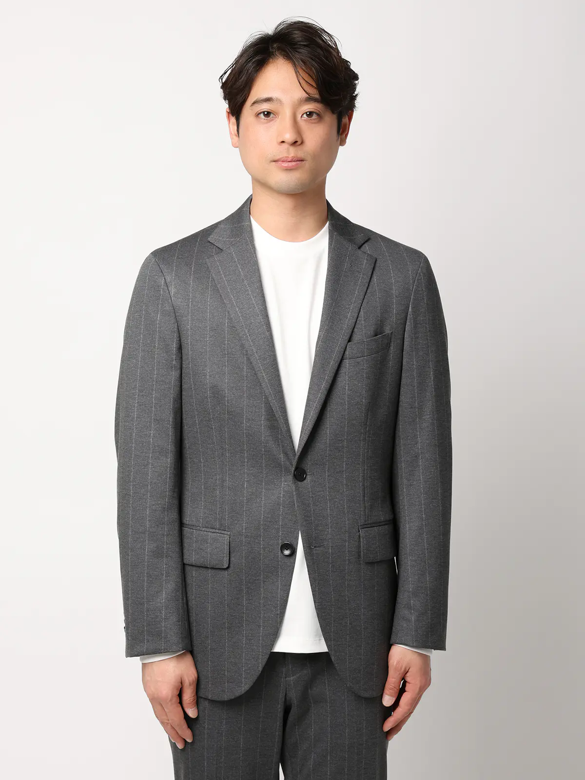 SMACTIVE/ジャケット/ウォッシャブル/ストレッチ/TRジャージー/ストライプ/SL02 グレー SS