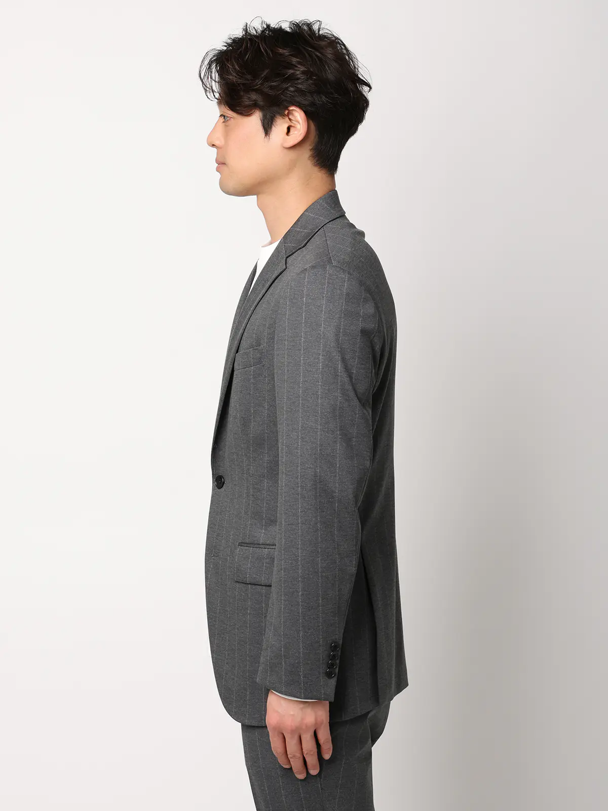 SMACTIVE/ジャケット/ウォッシャブル/ストレッチ/TRジャージー/ストライプ/SL02 グレー SS