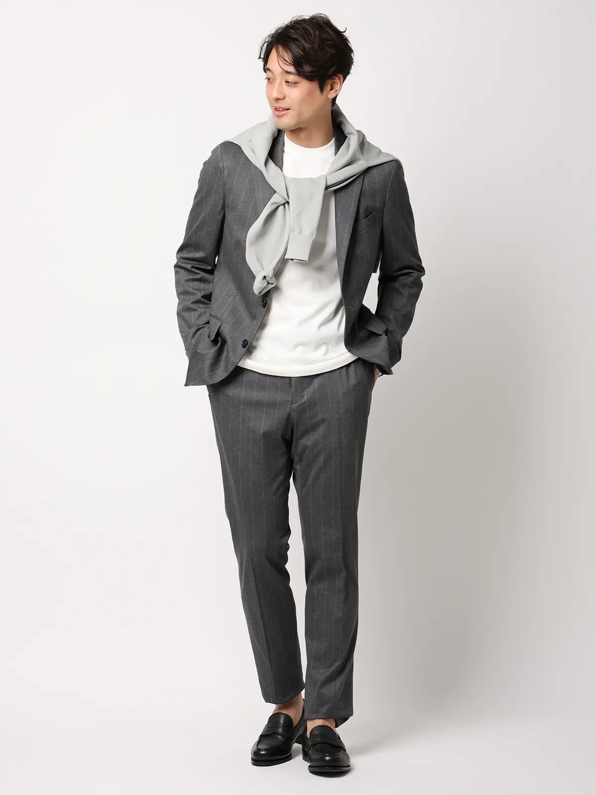 SMACTIVE/ジャケット/ウォッシャブル/ストレッチ/TRジャージー/ストライプ/SL02 グレー SS