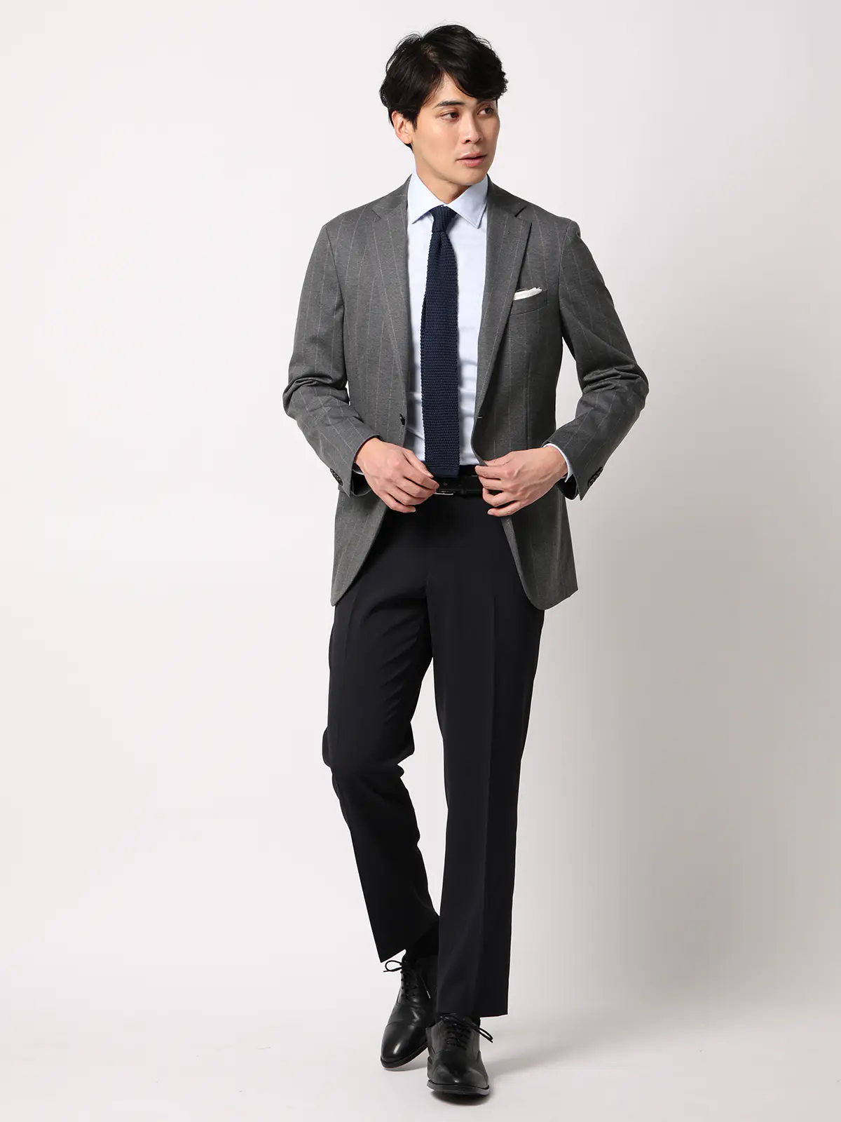 SMACTIVE/ジャケット/ウォッシャブル/ストレッチ/TRジャージー/ストライプ/SL02 グレー SS